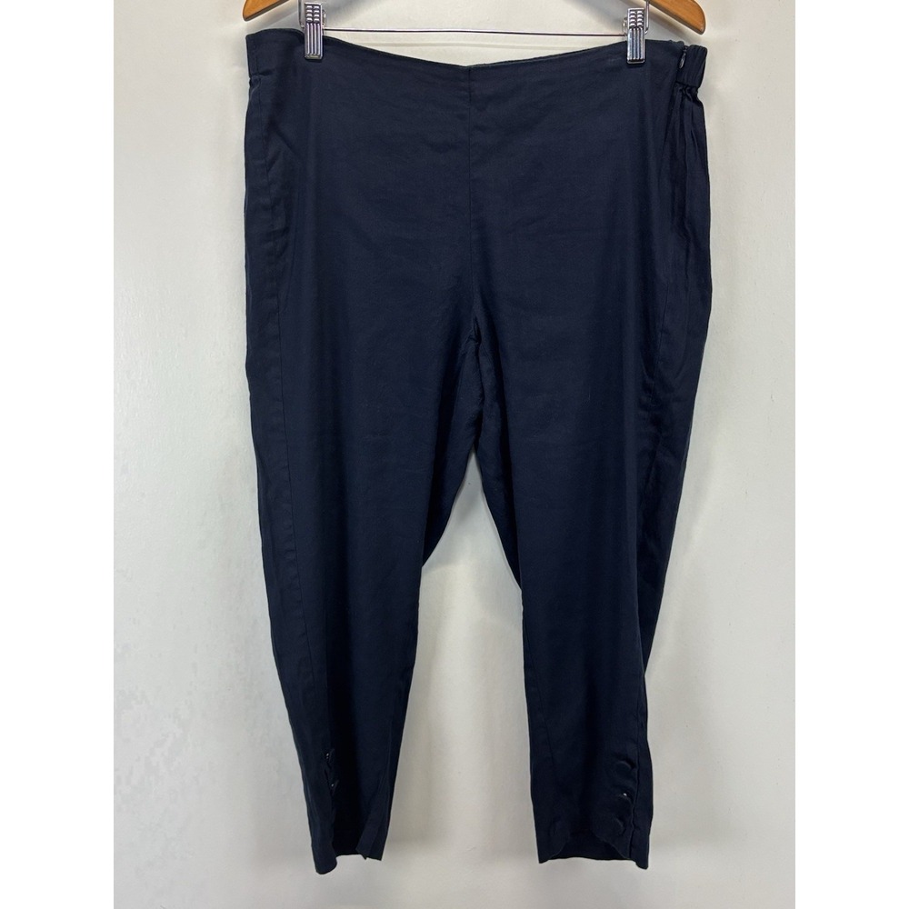 J Jill Love Linen Stretch Pants Sz X-Large Womens Navy Crop Ankle Buttons Pullon